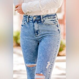 Judy Blue high Rise 88266 Acid Wash Destroyed Skinny Jeans size 16W PLUS